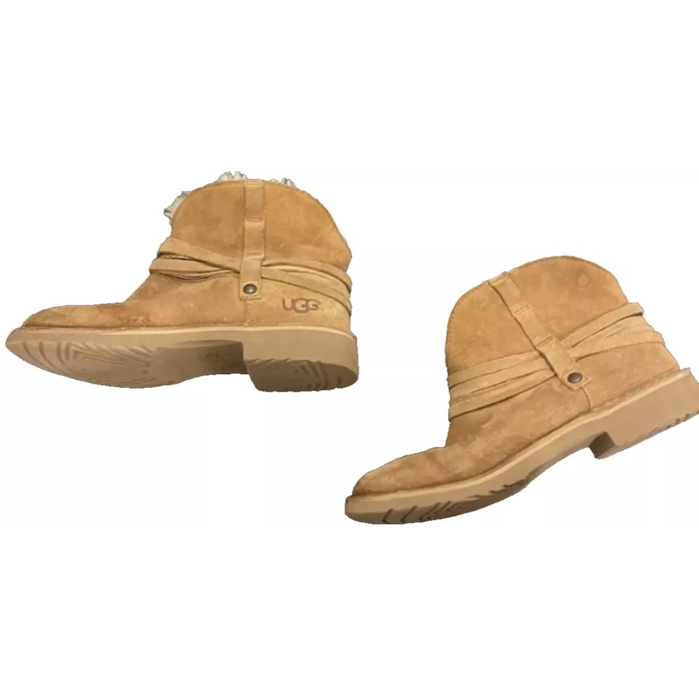Ugg SOLD OUT Pasqual Brown Leather Faux Fur Slip On Ankle Boots Shoes Women's 7
